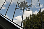 Railings with Welsh Dragon, Dolguog Hotel, Machynlleth. Click for an enlargement.